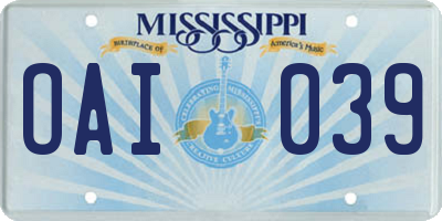 MS license plate OAI039