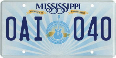MS license plate OAI040