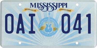 MS license plate OAI041