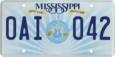 MS license plate OAI042