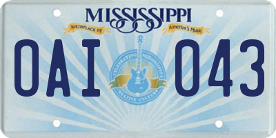 MS license plate OAI043