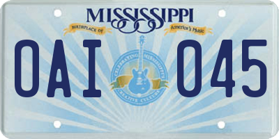 MS license plate OAI045