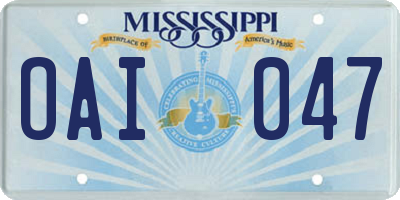 MS license plate OAI047