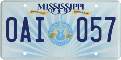 MS license plate OAI057