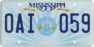 MS license plate OAI059
