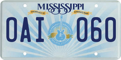MS license plate OAI060