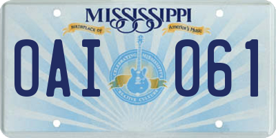 MS license plate OAI061