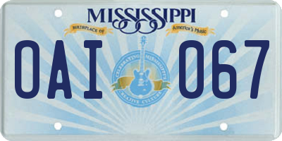 MS license plate OAI067