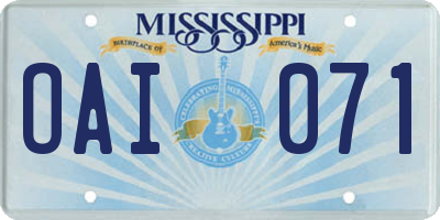 MS license plate OAI071