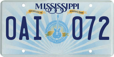 MS license plate OAI072