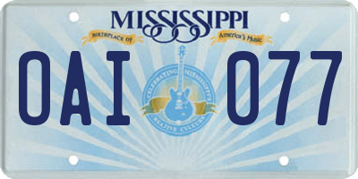 MS license plate OAI077