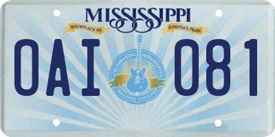 MS license plate OAI081