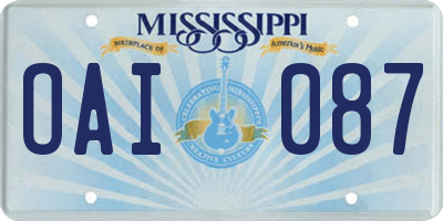 MS license plate OAI087