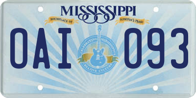 MS license plate OAI093