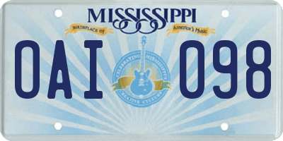 MS license plate OAI098