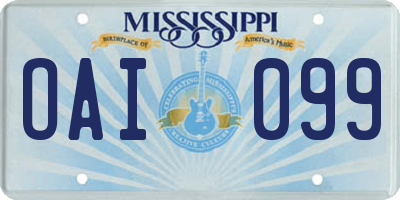 MS license plate OAI099