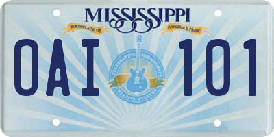 MS license plate OAI101