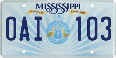 MS license plate OAI103