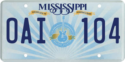 MS license plate OAI104