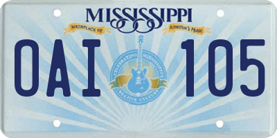 MS license plate OAI105