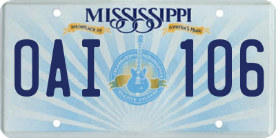 MS license plate OAI106