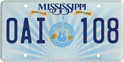 MS license plate OAI108