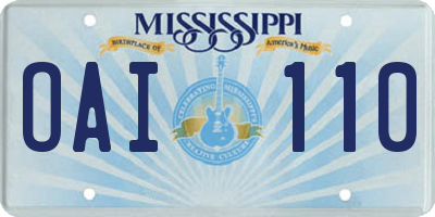 MS license plate OAI110