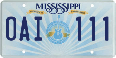 MS license plate OAI111