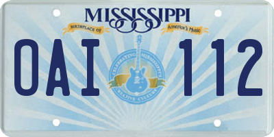 MS license plate OAI112