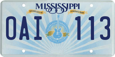 MS license plate OAI113
