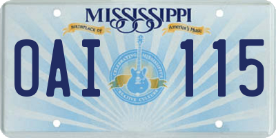 MS license plate OAI115