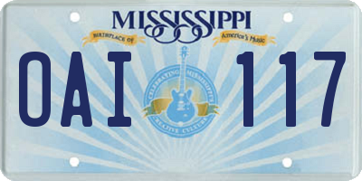 MS license plate OAI117