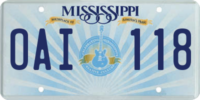 MS license plate OAI118
