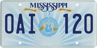 MS license plate OAI120