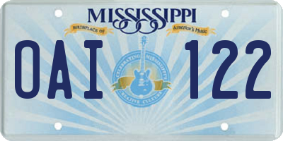 MS license plate OAI122