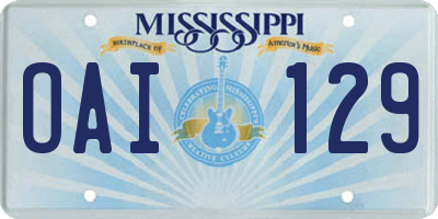MS license plate OAI129