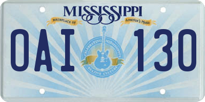 MS license plate OAI130