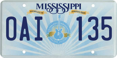 MS license plate OAI135
