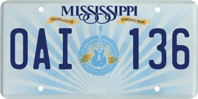 MS license plate OAI136
