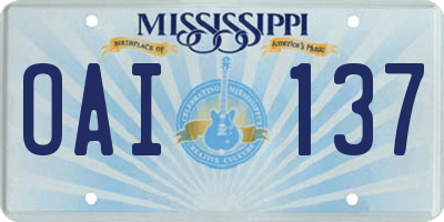 MS license plate OAI137