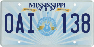 MS license plate OAI138