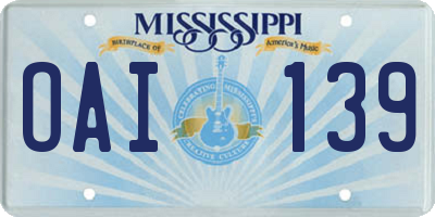 MS license plate OAI139