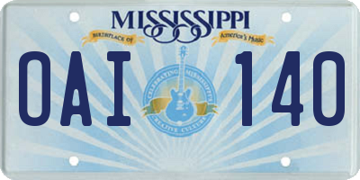 MS license plate OAI140