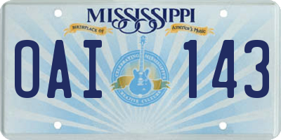 MS license plate OAI143