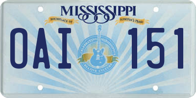 MS license plate OAI151