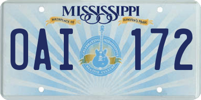MS license plate OAI172