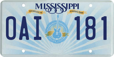 MS license plate OAI181