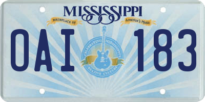 MS license plate OAI183