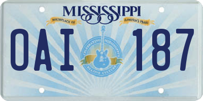 MS license plate OAI187