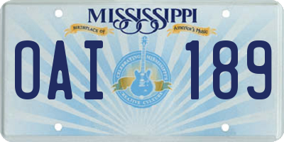 MS license plate OAI189